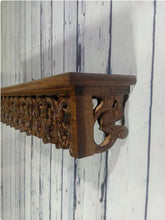Handmade Home Decor Carved Mango Wood Floating Wall Shelf in Brown